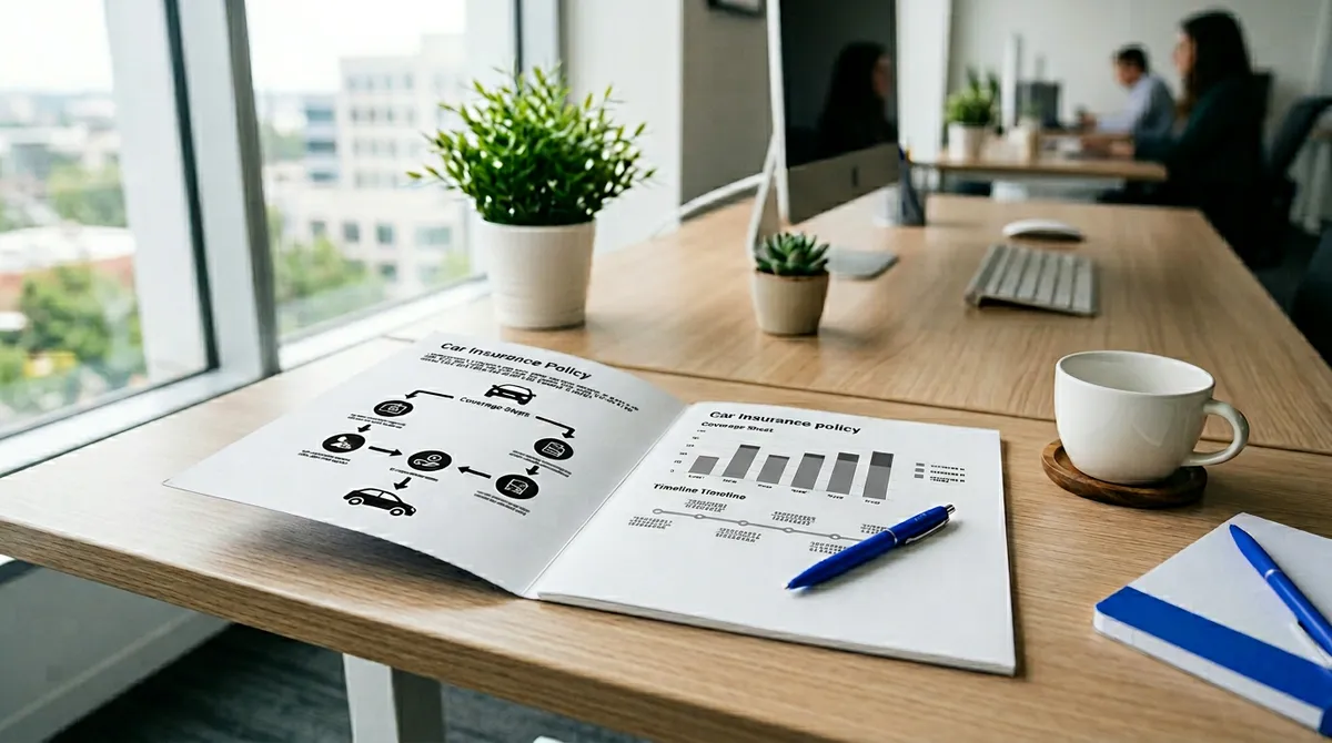 Edukacyjne opracowania ubezpieczeń komunikacyjnych na biurku w jasnym biurze