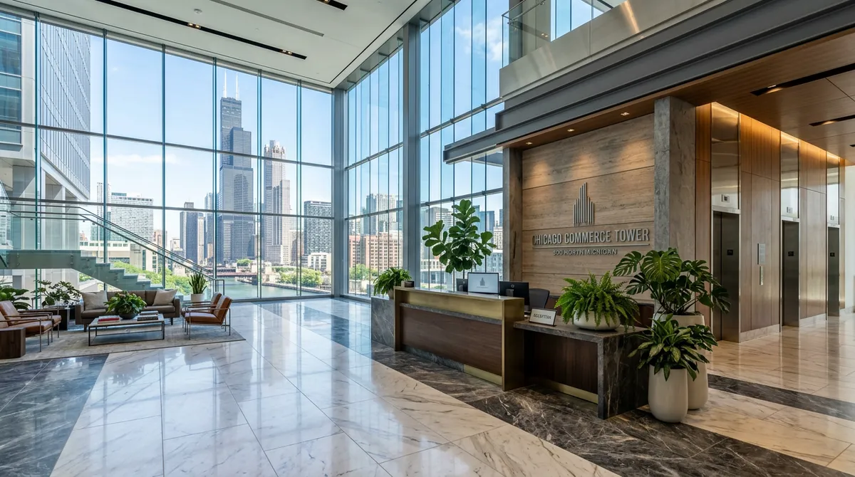 Hol recepcyjny centrum biurowego przy One North Wacker Drive w Chicago